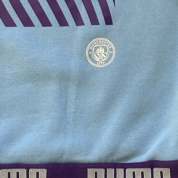 Puma Manchester City FC Soccer Crewneck Sweater Mens Size Medium Blue Sweatshirt - Picture 9 of 13